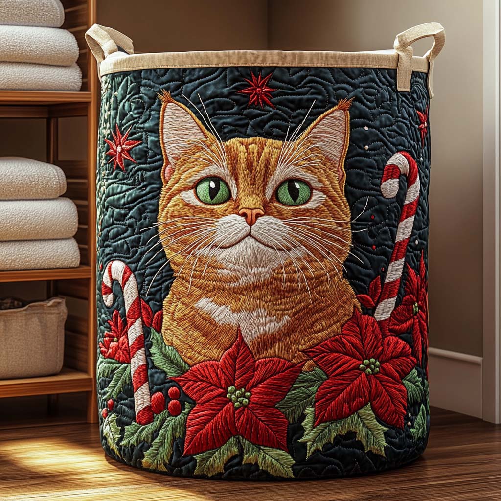Blossom Cat Quilted Laundry Basket Home Decorations Cat Themed Gifts