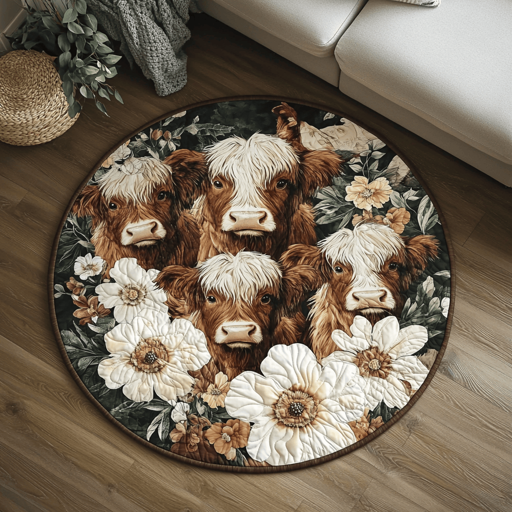 Blossom Cows Quilted Round Mat Round Rugs Large Gift Ideas For Farmers