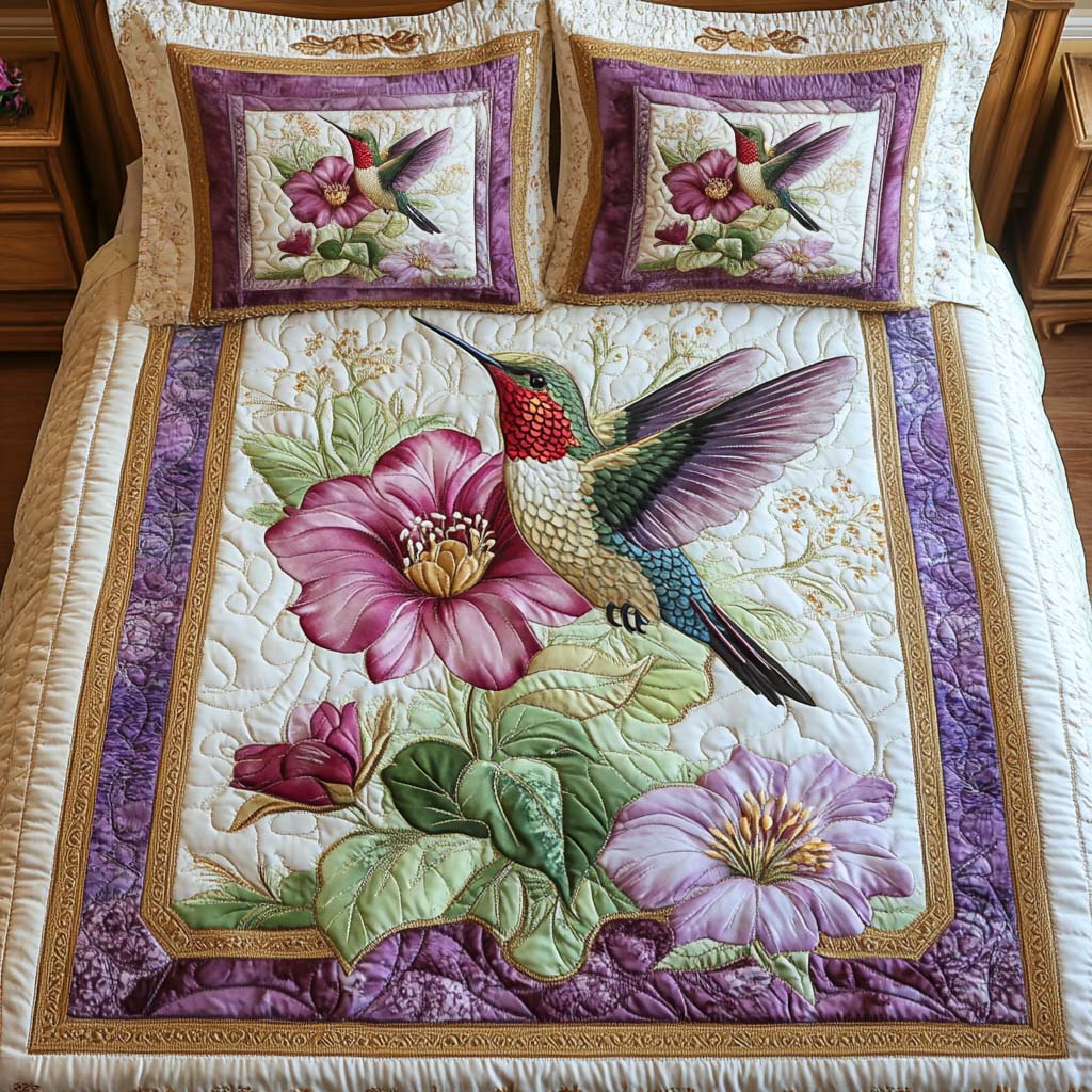 Blossom Dance Quilted Bedding Set Bed Sheet Set Novelty Hummingbird Gifts