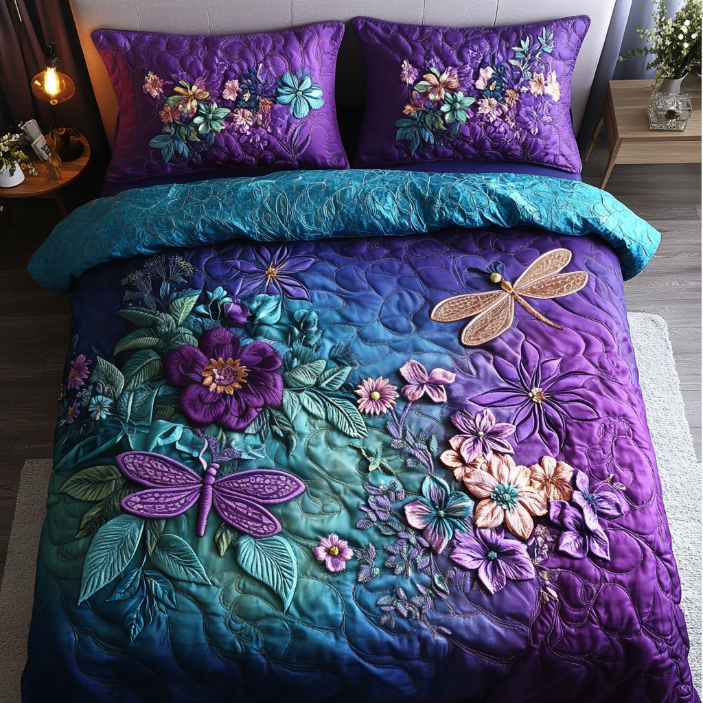 Blossom Dance Quilted Bedding Set Cute Bed Sheets Great Dragonfly Lover Gift Ideas