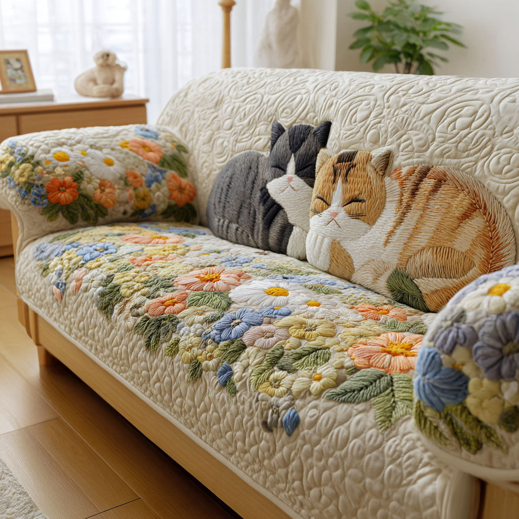Blossom Dream Quilted Sofa Cover Living Room Decor Cat Presents For Christmas