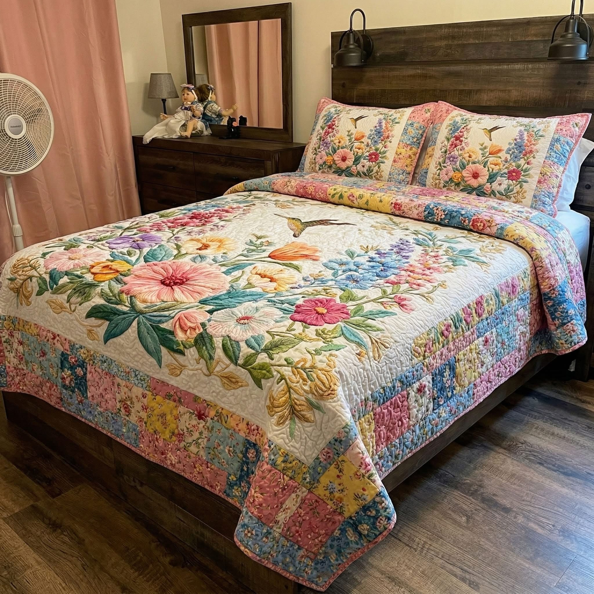 Blossom Fields Quilted Bedding Set Cute Floral Duvet Cover Bedspread Set Mother's Day Gifts