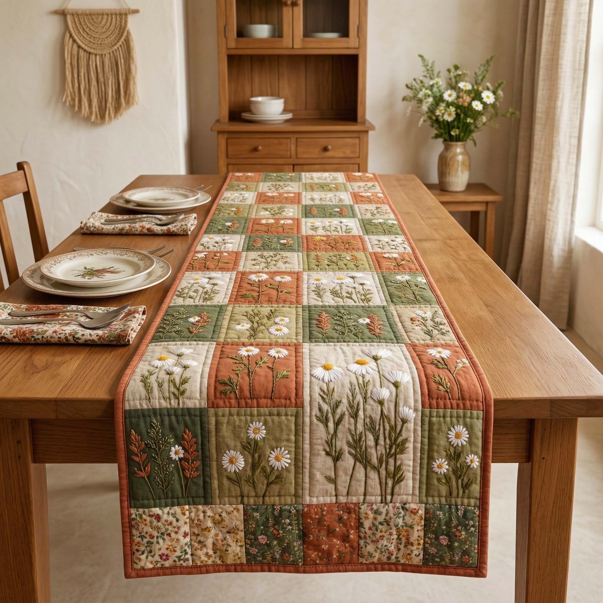 Blossom Grace Quilted Table Runner Dining Table Decor Mothers Day Suggestions