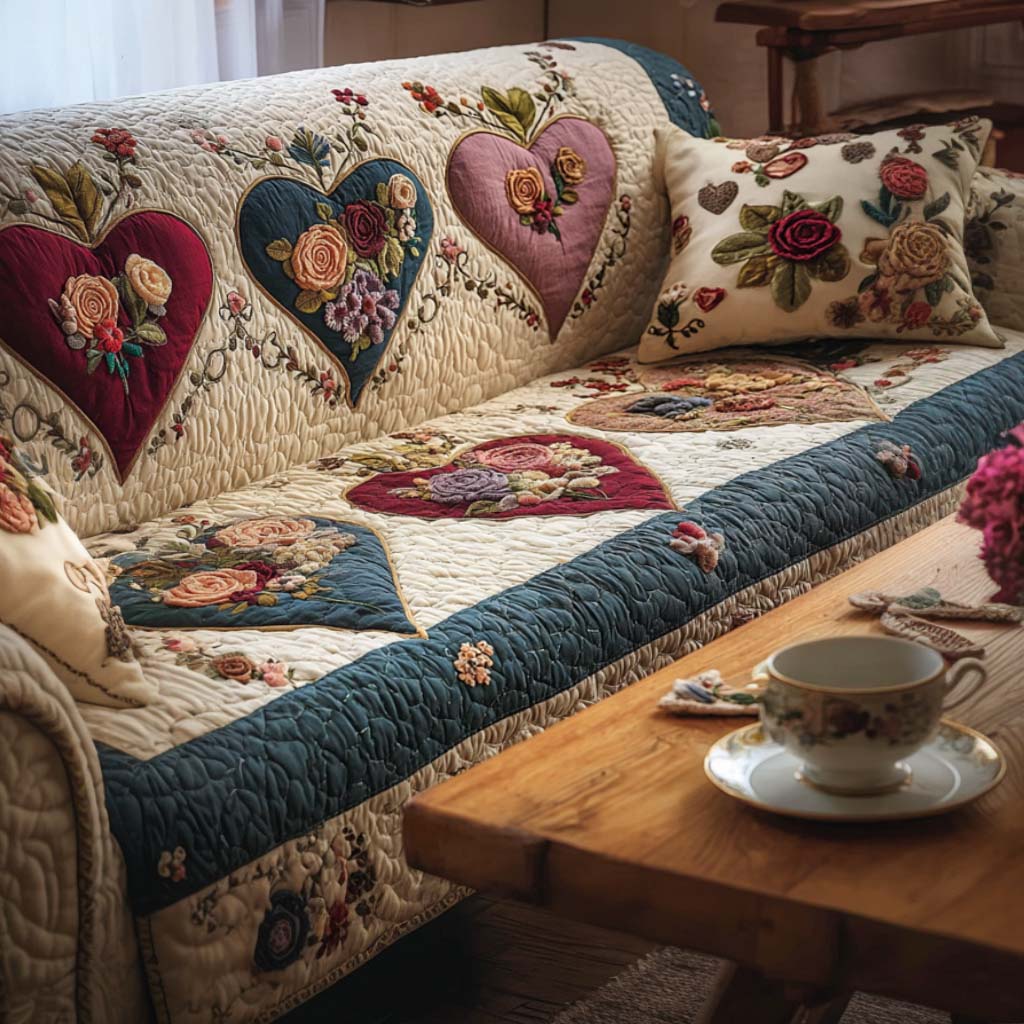 Blossom Hearts Quilted Sofa Cover Nice Couch Covers Cute Valentines Gifts For Her