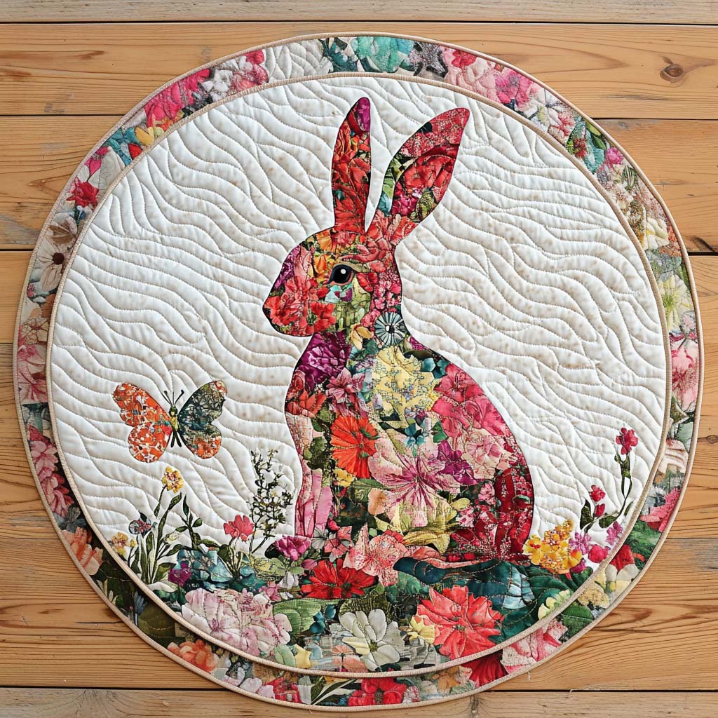 Blossom Hop Quilted Round Mat Round Floor Rugs Rabbit Gifts For Rabbit Lovers