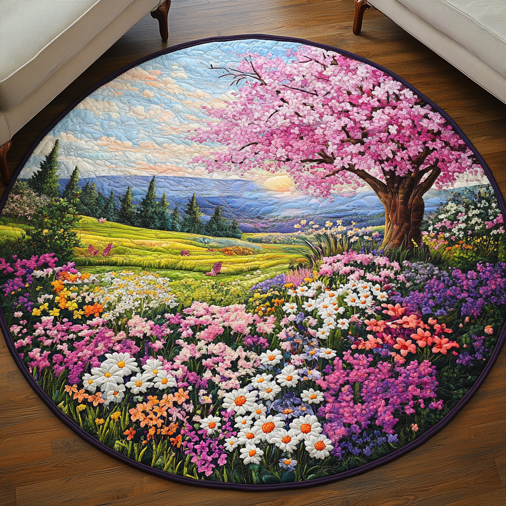 Blossom Meadow Quilted Round Mat Modern Circle Rug Creative Mother's Day Gifts