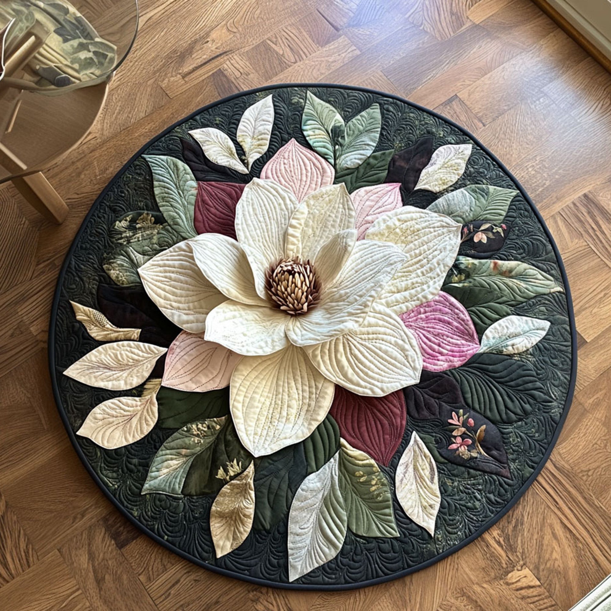 Blossom of the South Quilted Round Mat Round Floor Mat Mothers Day Presents
