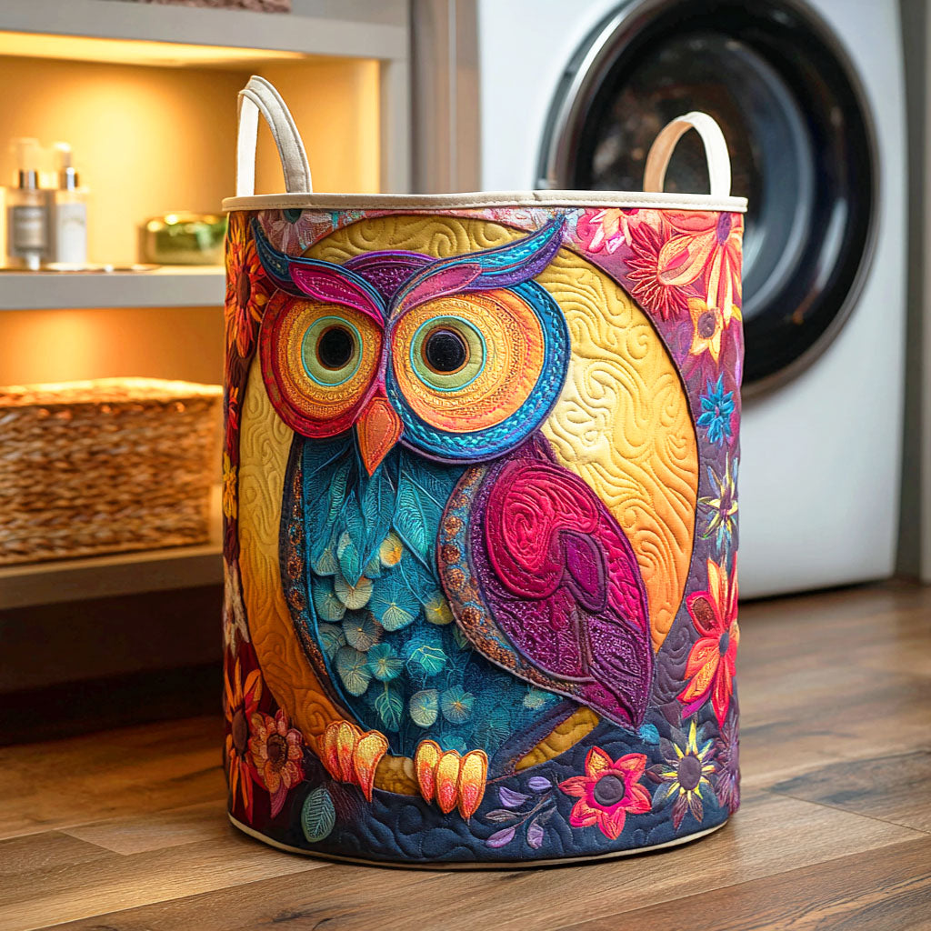 Blossom Owl Quilted Laundry Basket Home Decor Shop Gifts For Owl Lovers