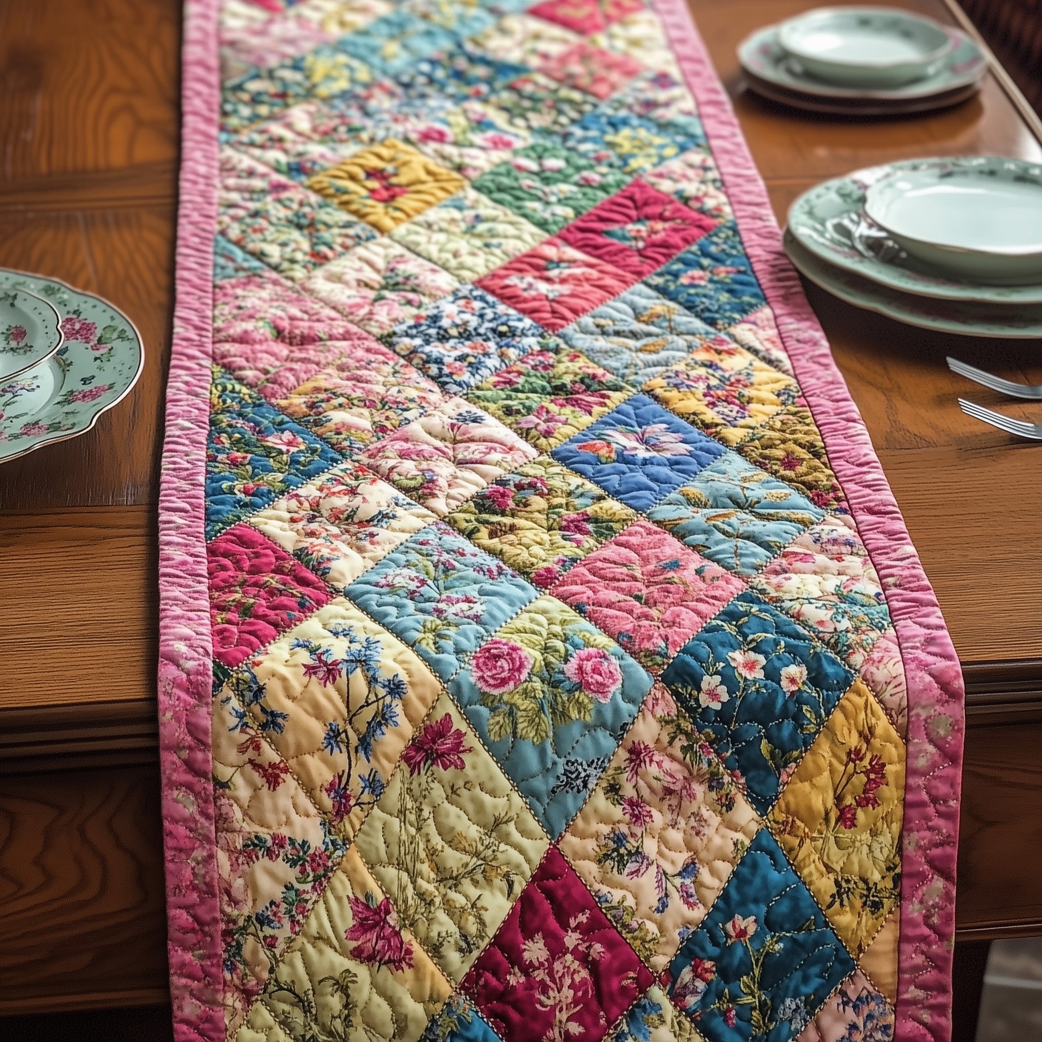 Blossom Patchwork Charm Quilted Table Runner Dinner Table Decor Top Gifts For Mom