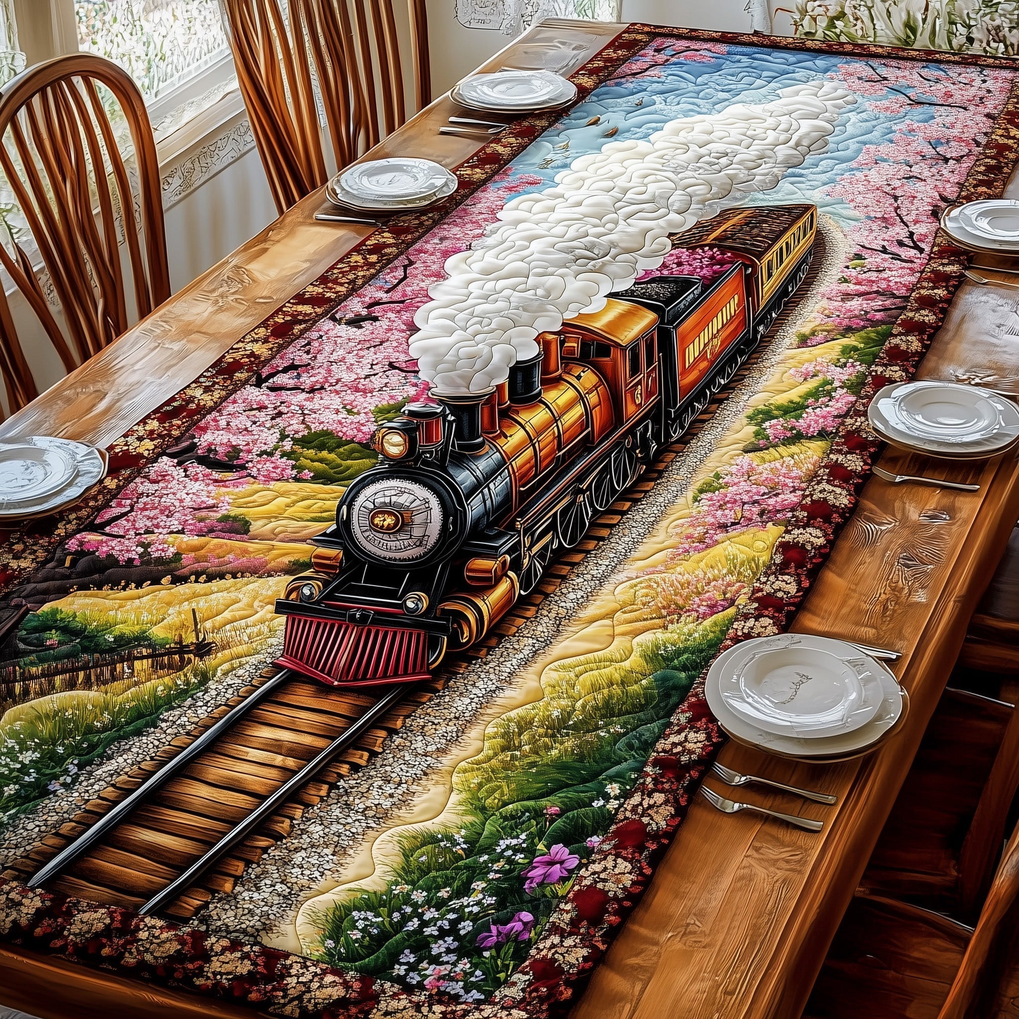 Blossom Rail Quilted Table Runner Dining Room Centerpieces Happy Mothers Day Gift