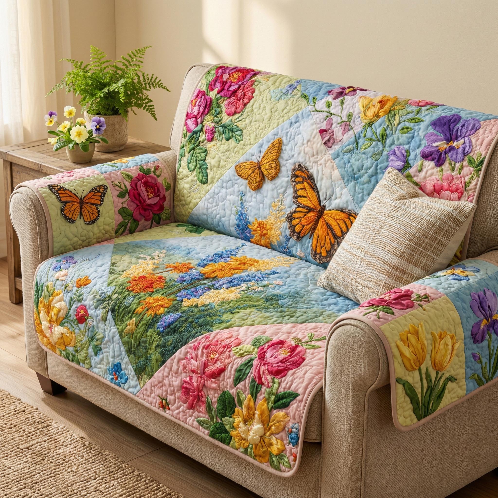 Blossom Wings Quilted Sofa Cover Couch And Sofa Covers Butterfly Birthday Gifts