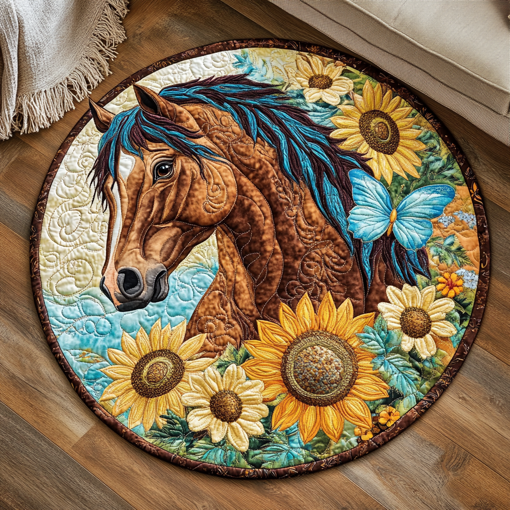 Blossomed Ride Quilted Round Mat Large Round Mat Gift Ideas For Horse Lovers