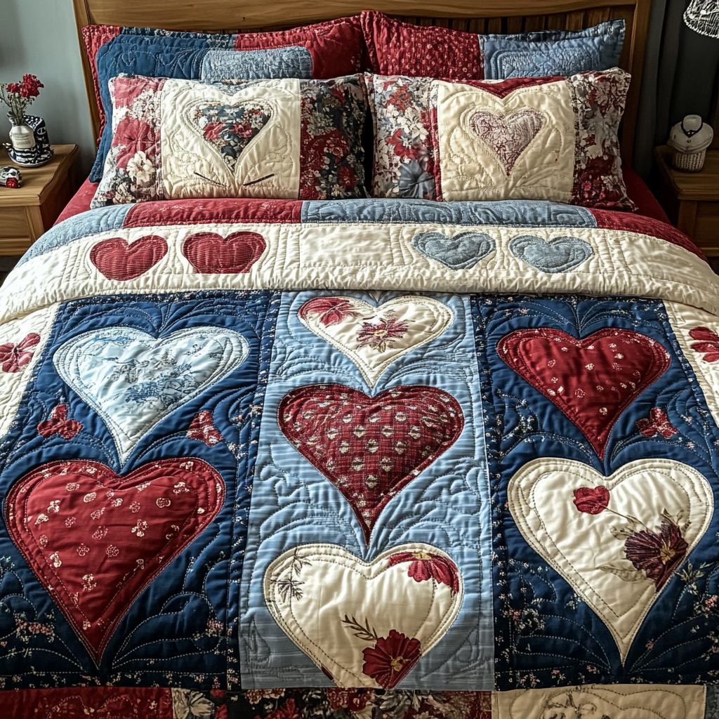 Blossoming Hearts Quilted Bedding Set Best Comforter Sets Valentines For Him