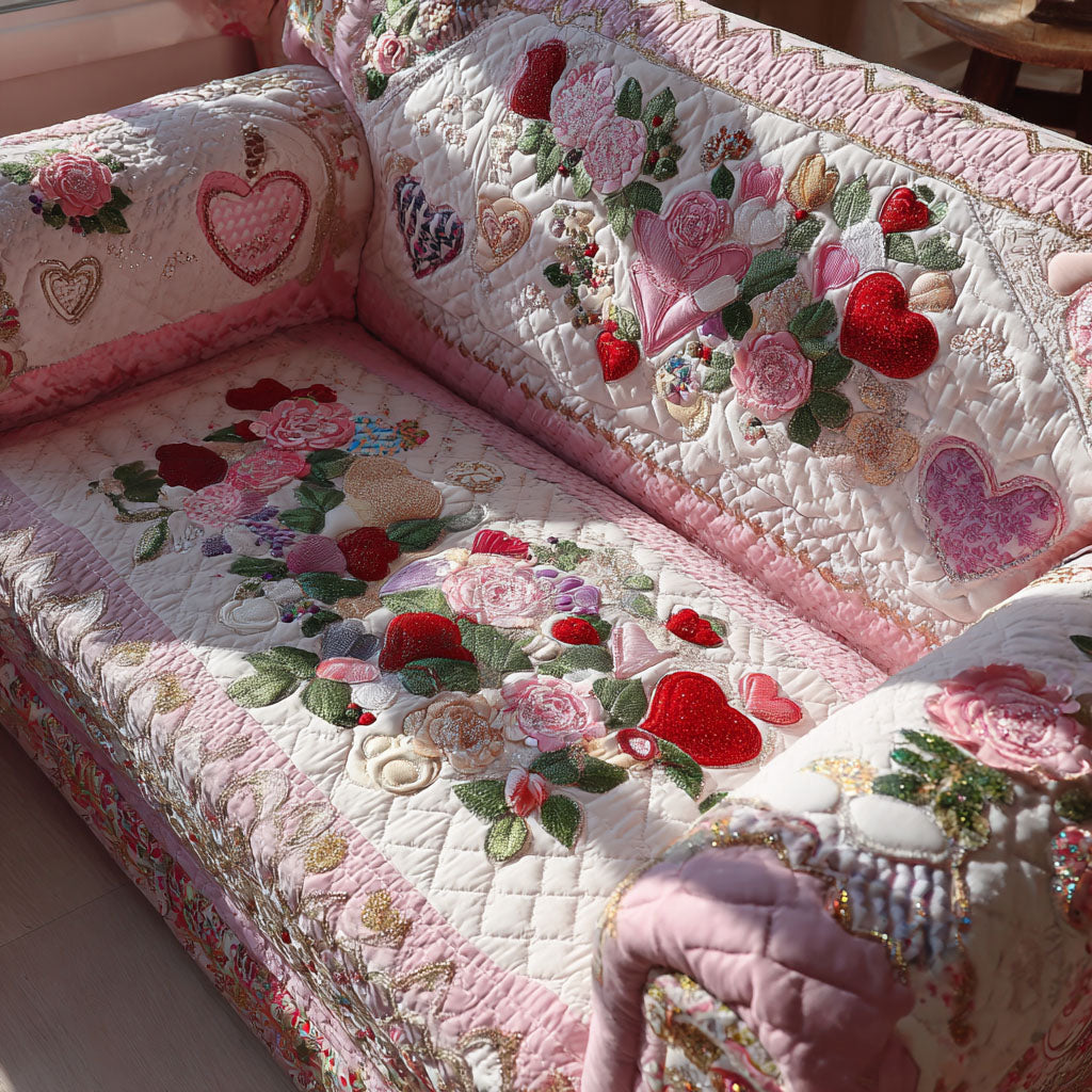 Blossoming Hearts Quilted Sofa Cover Best Sofa Slipcovers Valentine'S Day Presents