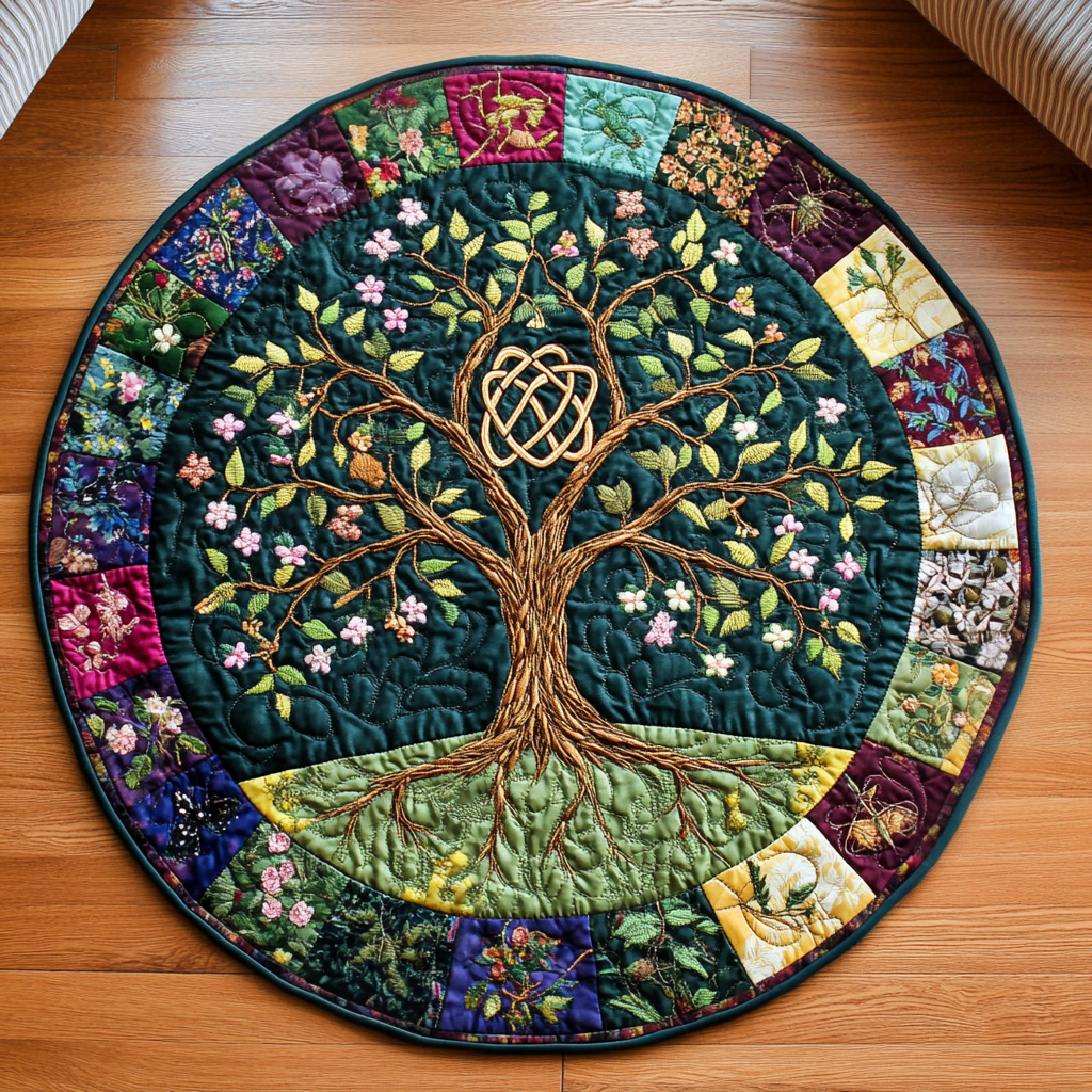 Blossoming Roots Quilted Round Mat Round Carpets And Rugs Tree Of Life Gifts Father'S Day