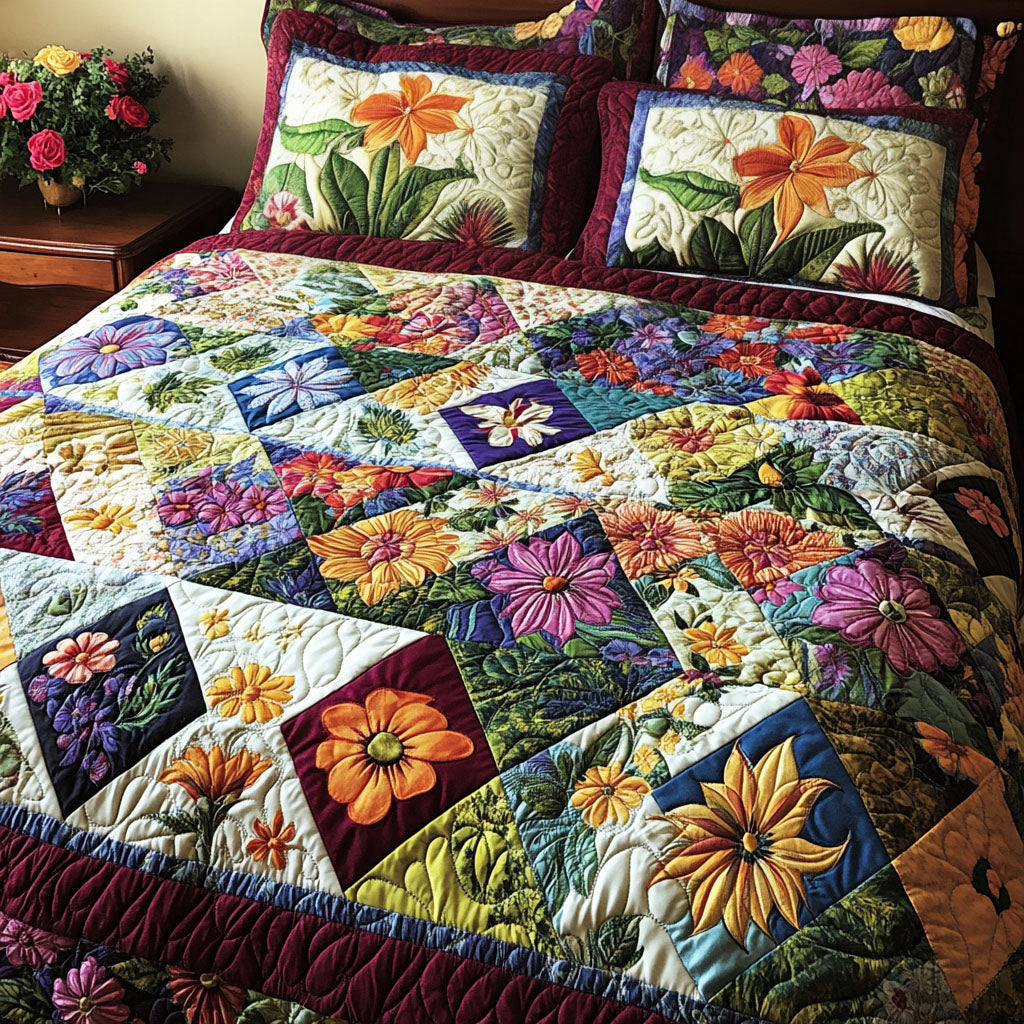 Blossoms and Lace Quilted Bedding Set Cute Room Decor Something Special For Fathers Day