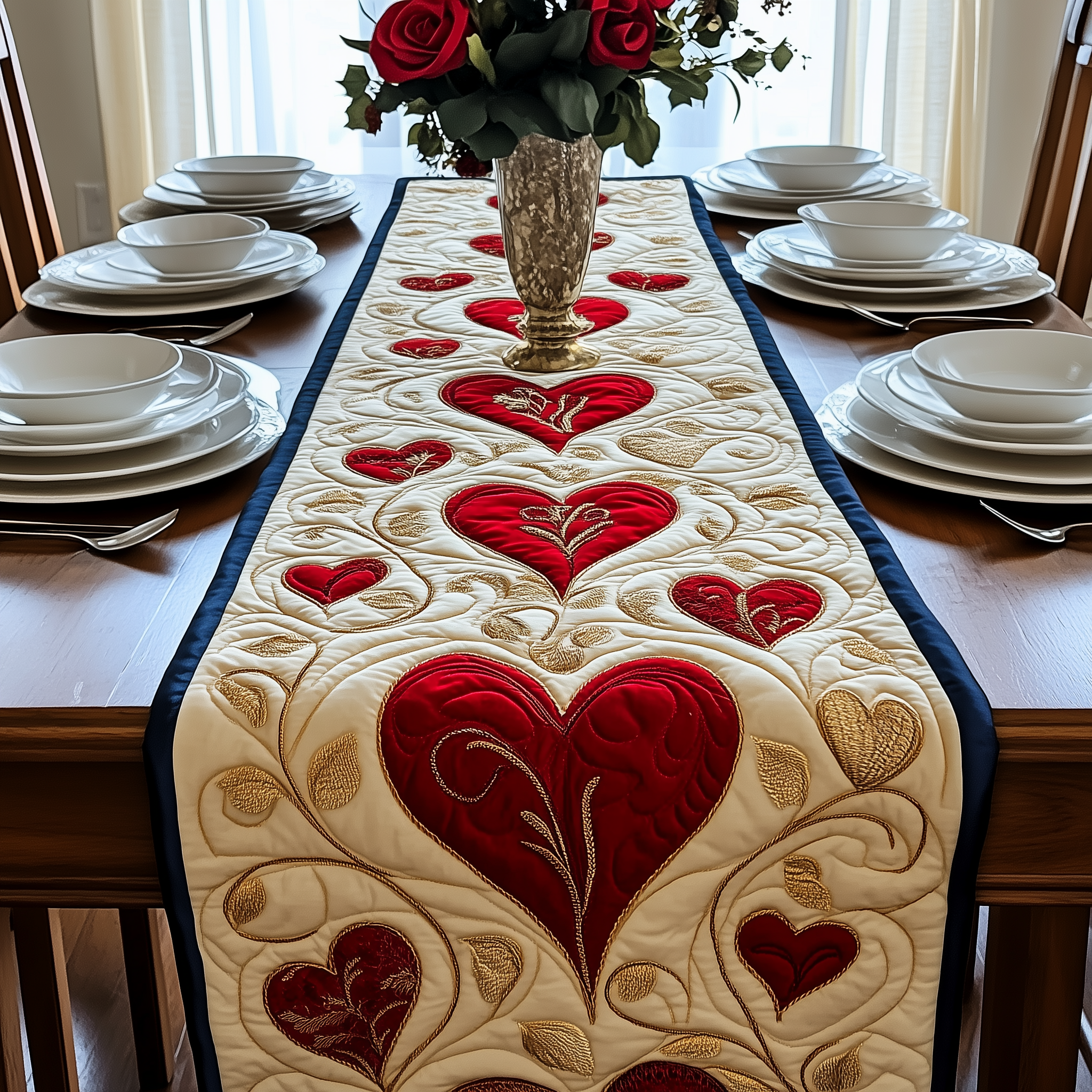 Blossoms of Love Quilted Table Runner Valentine Dinner Decoration Ideas Valentine Day Ideas