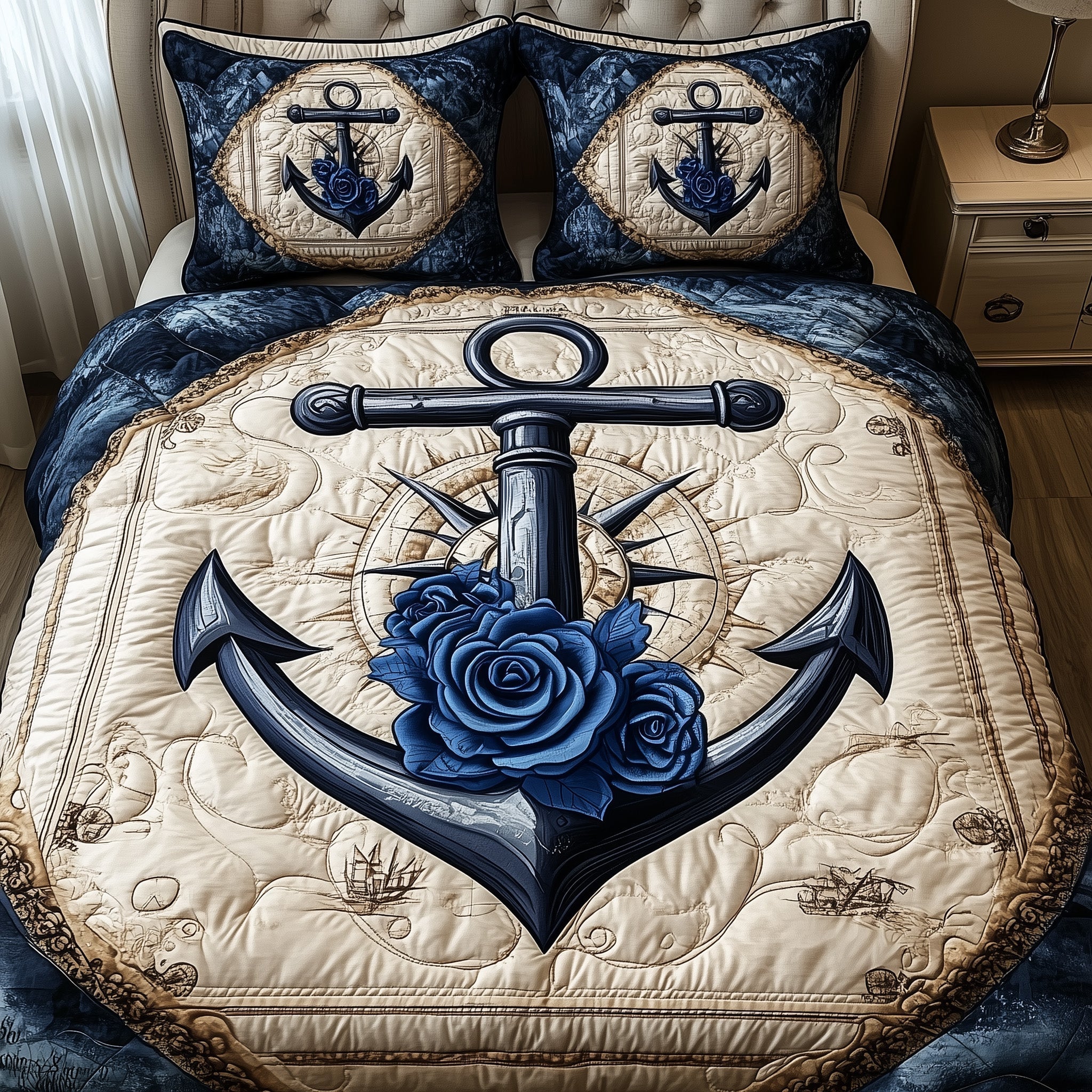 Blue Anchor Quilted Bedding Set Cool Bedroom Ideas Navy Anchor Gifts