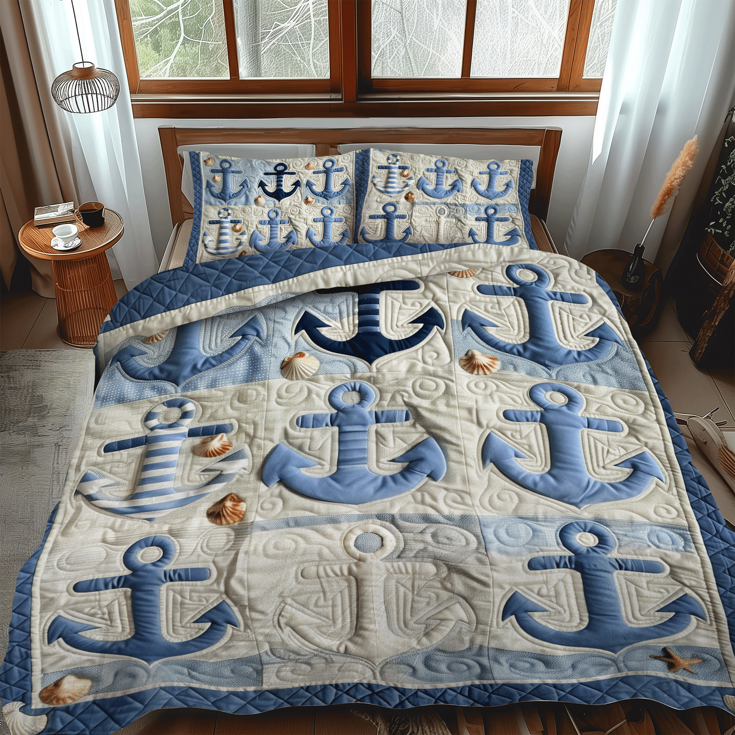 Blue Anchors Quilted Bedding Set Cute Bed Sheets For Teens Anchor Gifts Ocean