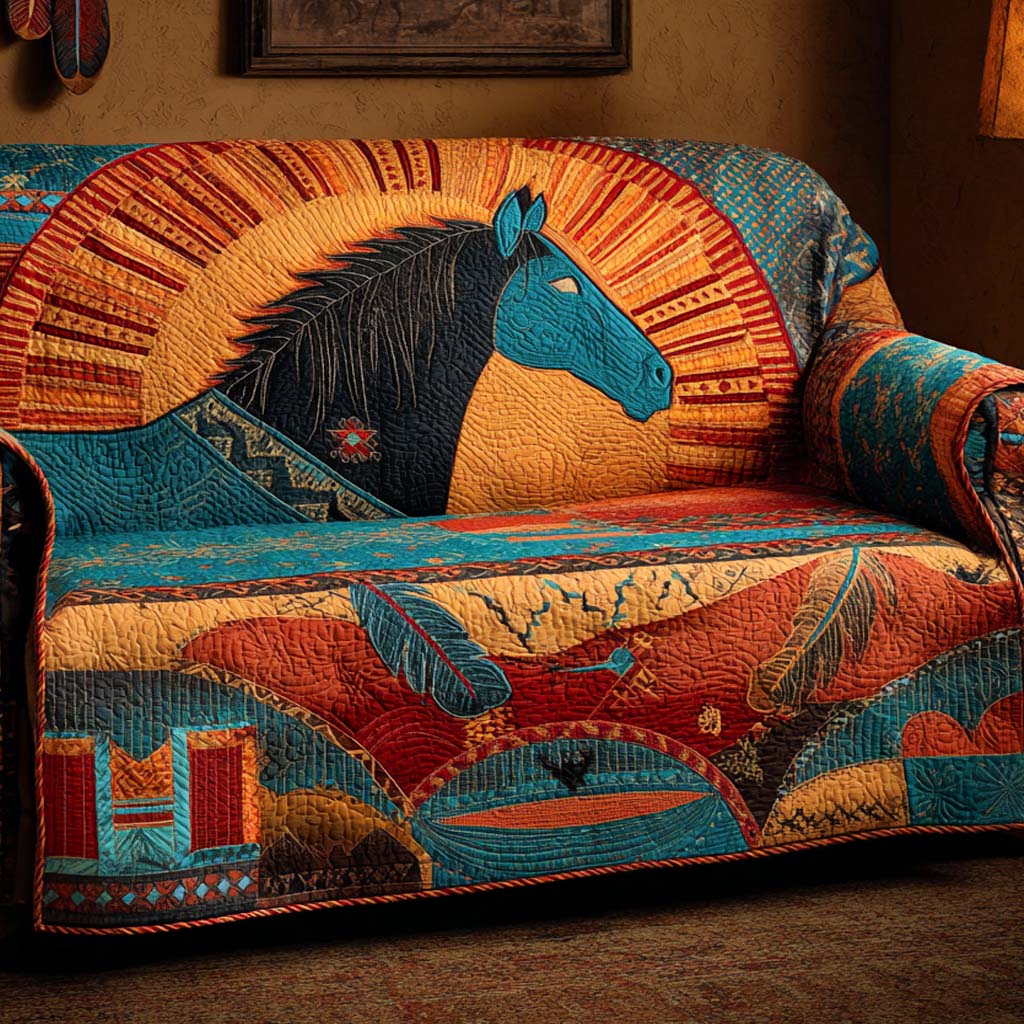 Blue Canyon Stallion Quilted Sofa Cover Couch Protector Native American Themed Gifts