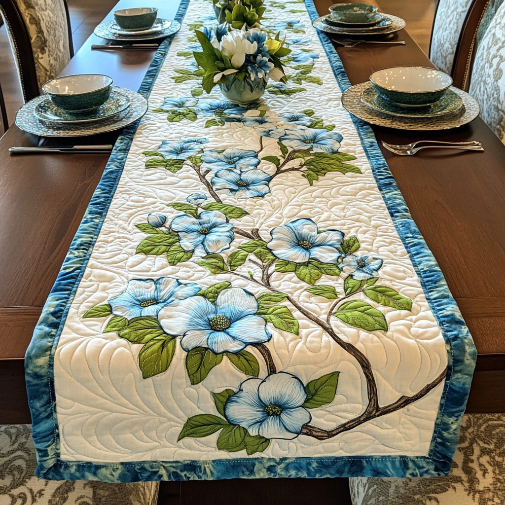 Blue Dogwood Quilted Table Runner Dining Room Table Centerpieces Great Mother's Day Gifts