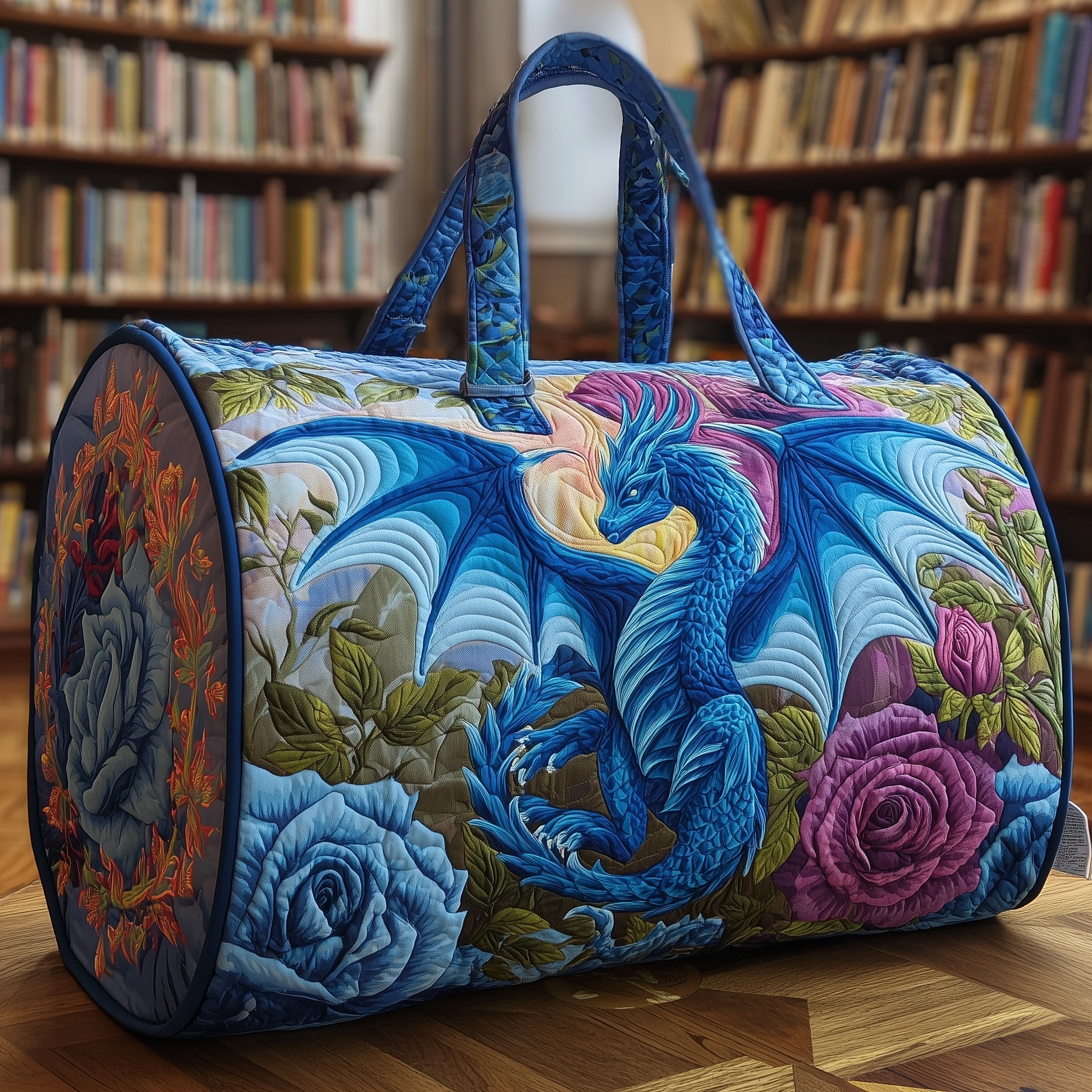 Blue Dragon Quilted Duffle Bag Cool Duffle Bags Mothers Day Gift For Daughter