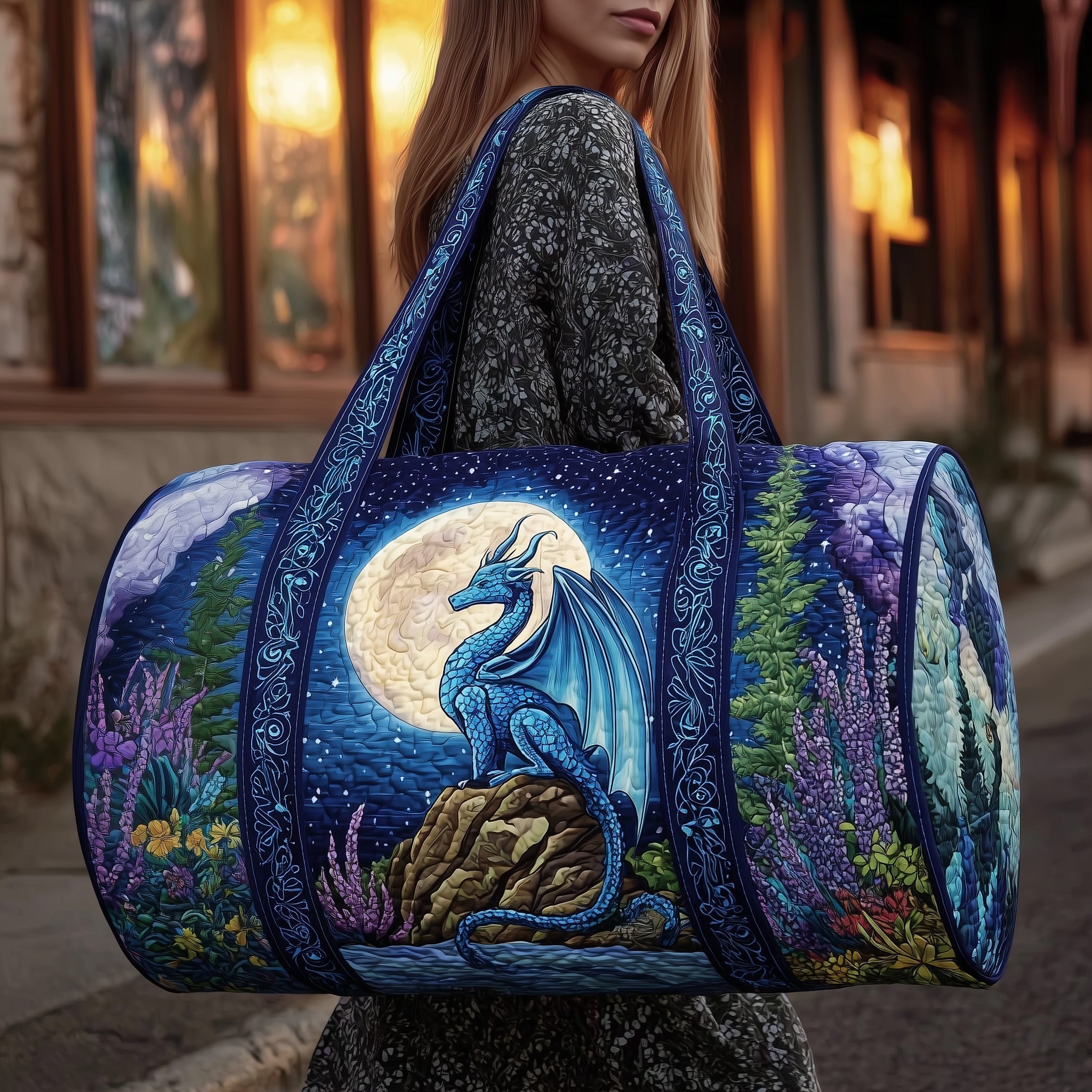 Blue Dragon Quilted Duffle Bag Gym Duffle Top Mother's Day Gifts