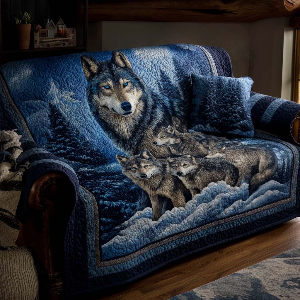 Blue Eyes Wolf Quilted Sofa Cover Sofa Couch Cover Presents For Wolf Lovers