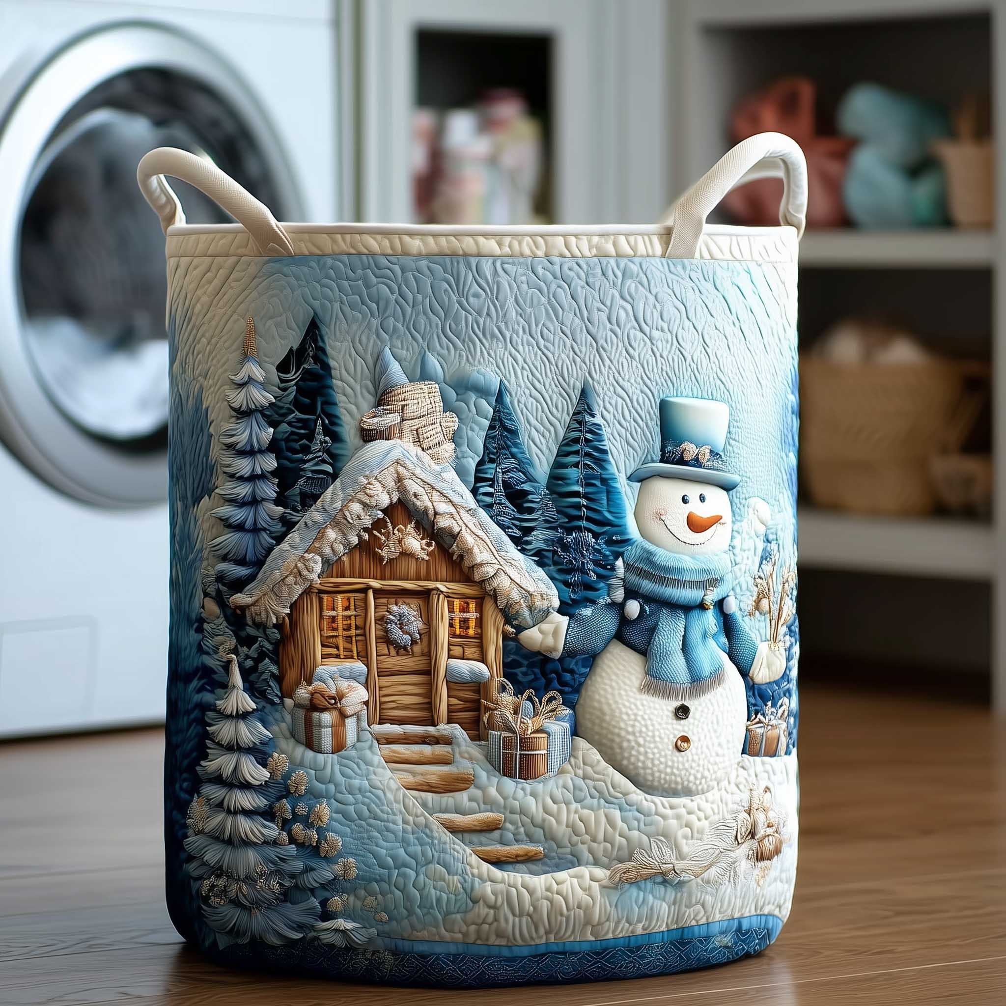 Blue Frosted Cabin Quilted Laundry Basket Best Clothes Hamper Xmas Gifts For Family