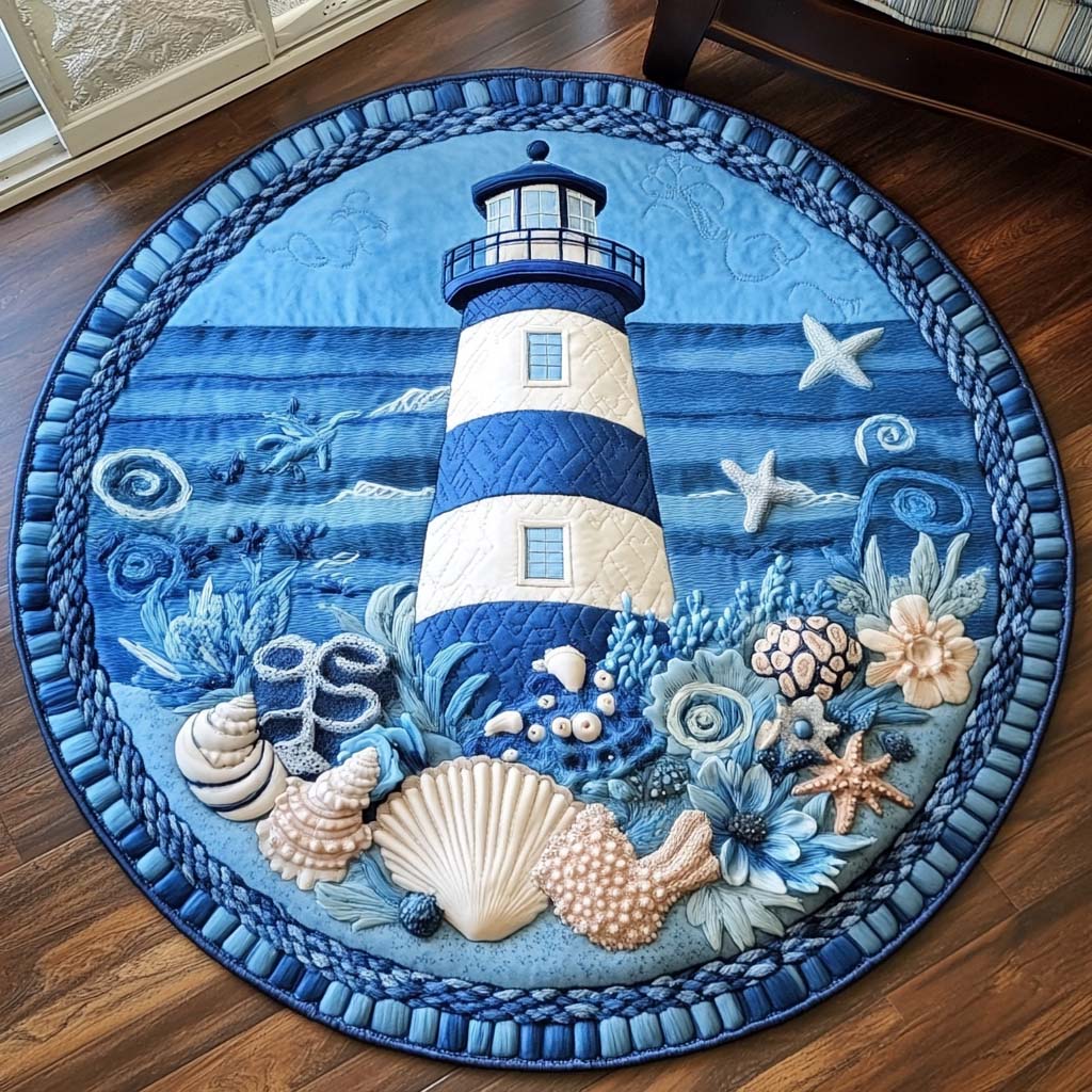 Blue Horizon Light Quilted Round Mat Home Decor Christmas Gifts For Beach Goers