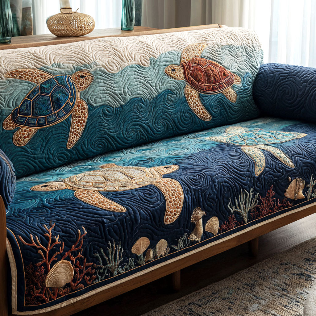 Blue Horizon Quilted Sofa Cover Slipcover Couch Covers Sea Turtle Gifts For Him