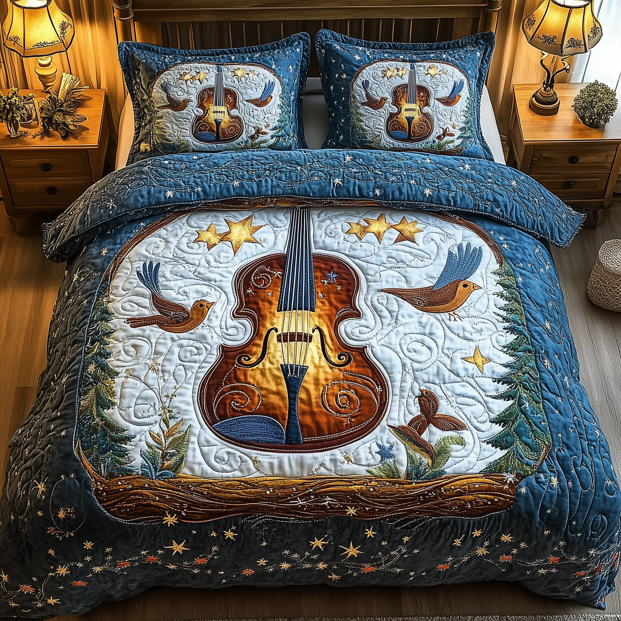 Blue Melodies Quilted Bedding Set Best Bedding Sets Good Gifts For Mom Birthday