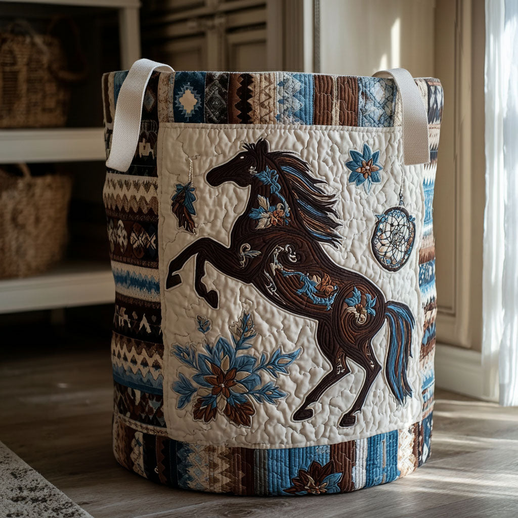Blue Mesa Mustang Quilted Laundry Basket Foldable Clothes Hamper Gifts For Cowboys