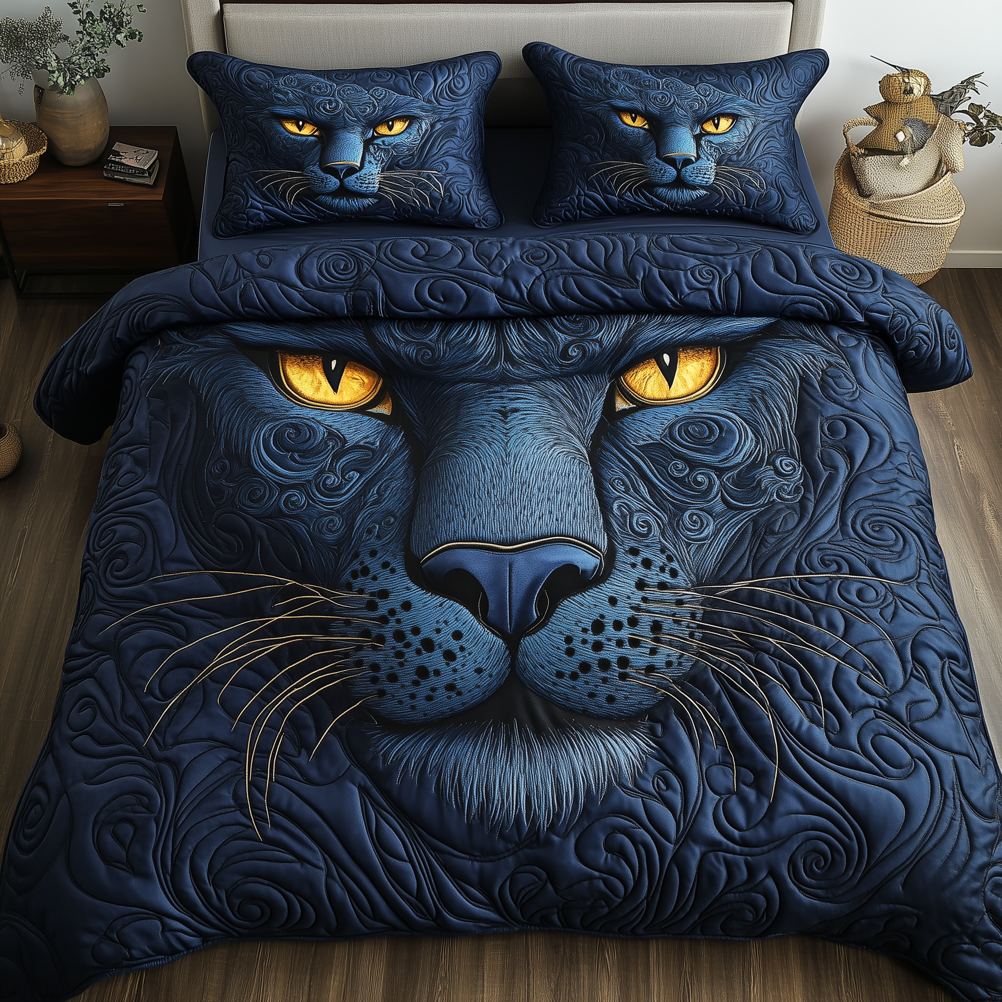 Blue Panther Quilted Bedding Set Bed Comforter Set Unique Father's Day Gifts
