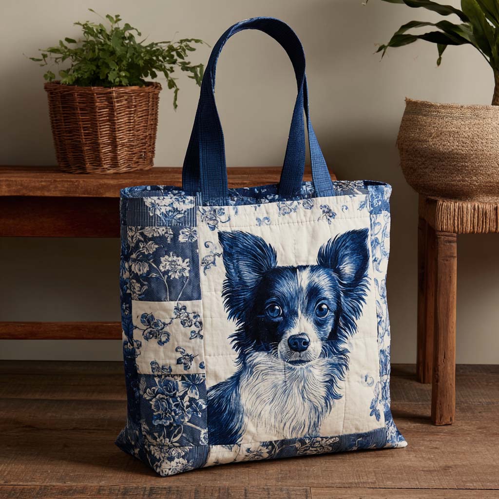 Blue Papillon Star Quilted Tote Bag Best Everyday Shoulder Bag Mothers Day Gift For My Daughter