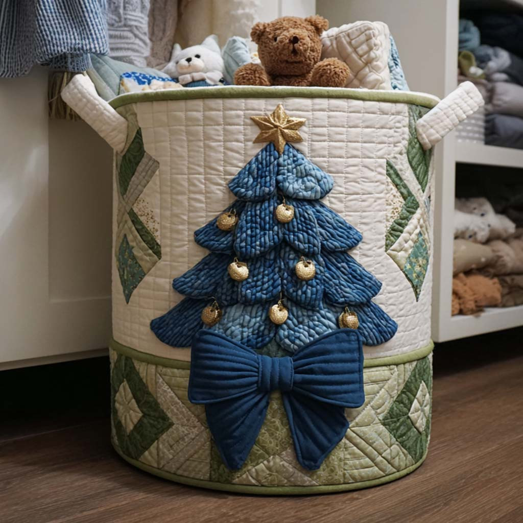 Blue Pine Quilted Laundry Basket Room Decor Christmas Presents For Grandma