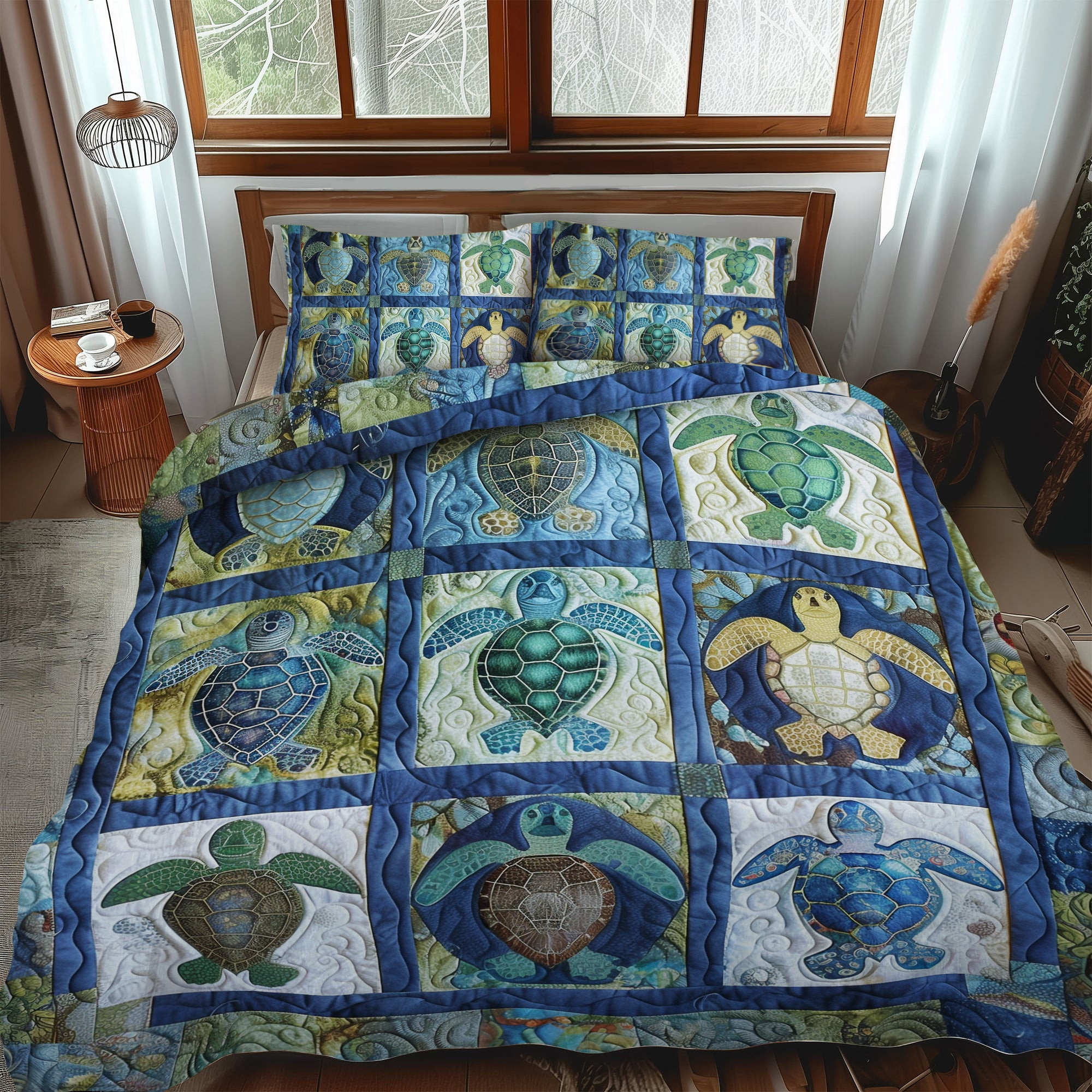 Blue Reef Turtle Quilted Bedding Set Best Queen Sheets Gifts That Help Sea Turtles