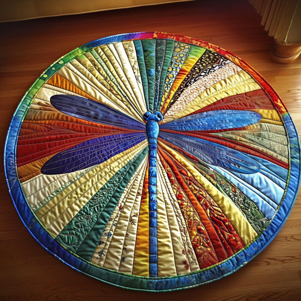 Blue Serenity Dragonfly Quilted Round Mat Living Area Decor Ideas Novelty Dragon Gifts