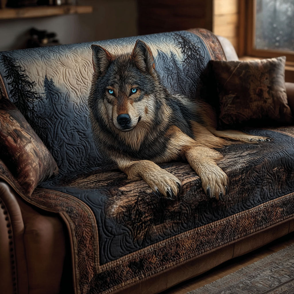Blue Shadow Howler Quilted Sofa Cover Couch Slipcovers Unique Gifts For Wolf Lovers