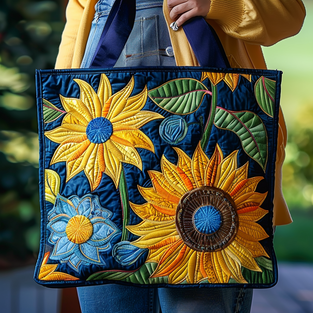 Blue Sunflowers Quilted Tote Bag Best Shoulder Bags For Everyday Gifts For Expecting Mothers