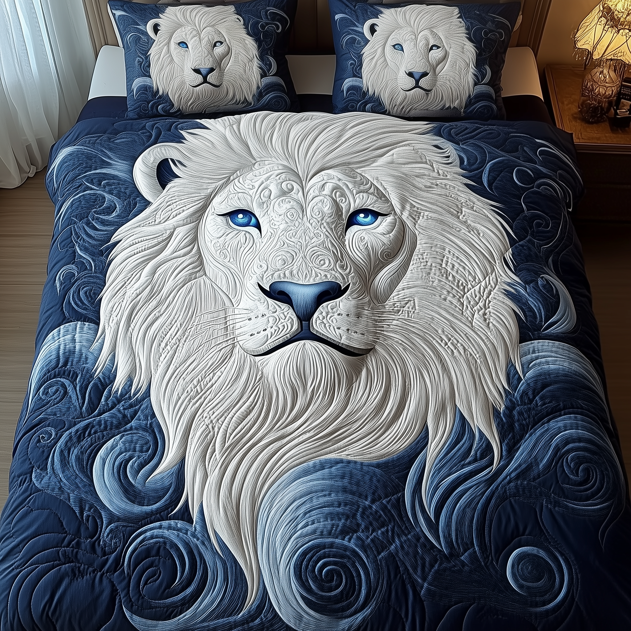 Blue Swirl Lion King Quilted Bedding Set Bedspreads Best Gift Ideas For Lion Lovers