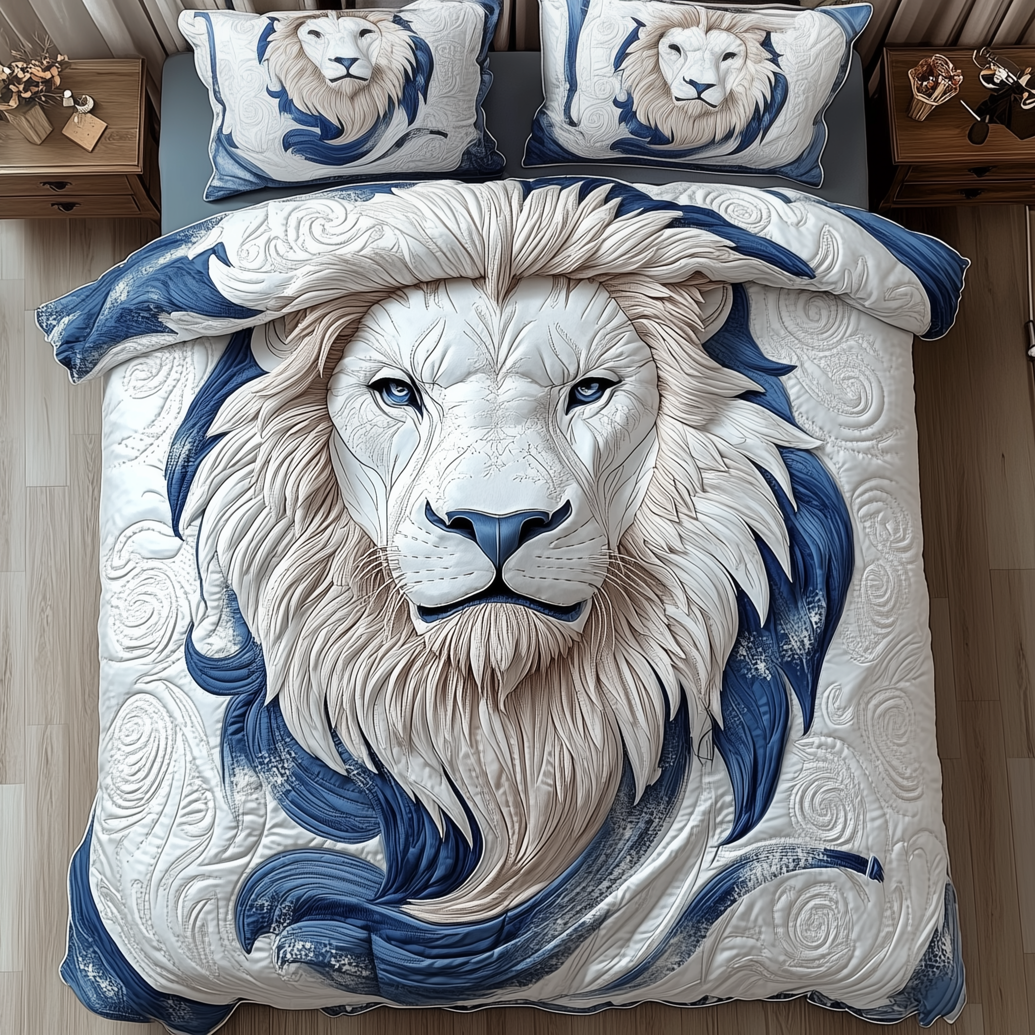 Blue Swirl Lion King Quilted Bedding Set Best King Sheet Set Lion Lover Gift Ideas