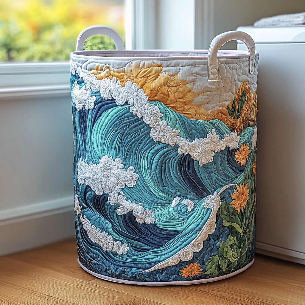 Blue Tide Quilted Laundry Basket Modern Laundry Hamper Simple Mother's Day Gifts