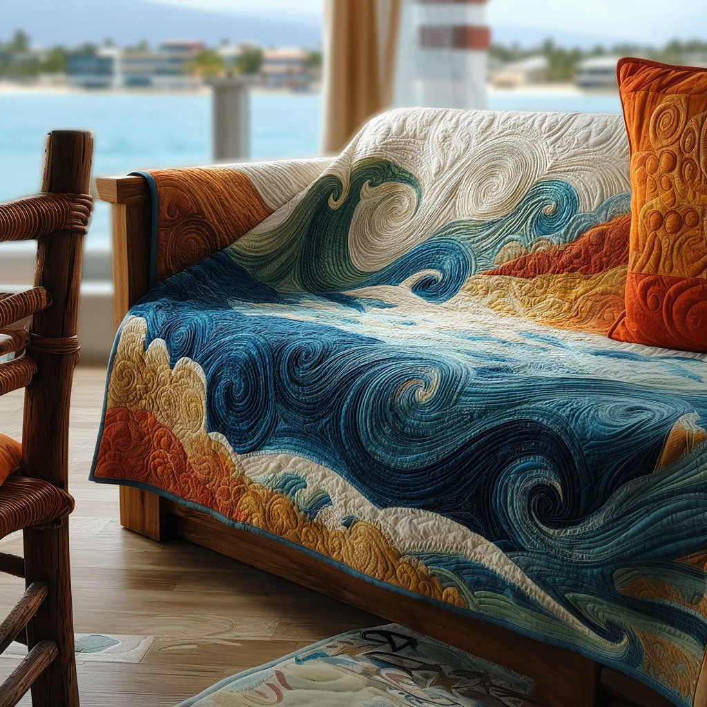 Blue Tide Quilted Sofa Cover Couch Seat Covers Presents For Ocean Lovers
