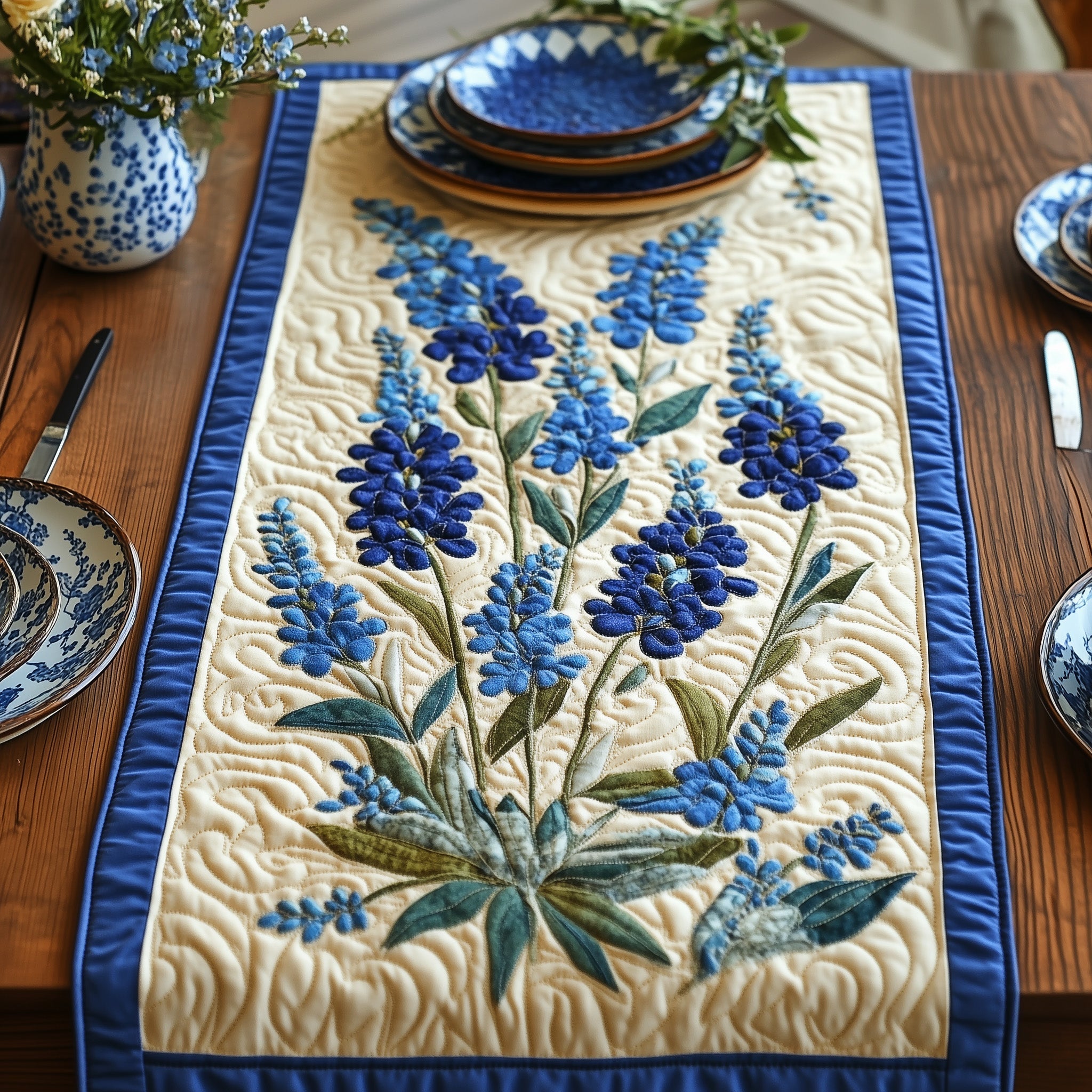 Bluebonnet Meadow Quilted Table Runner Dining Room Table Centerpieces Cool Texas Gifts