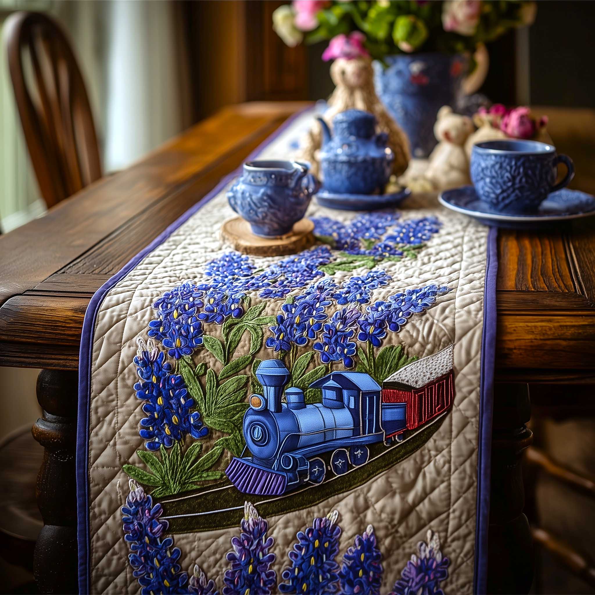 Bluebonnet Quilted Table Runner Bohemian Style Table Runner Texas Gifts For Her