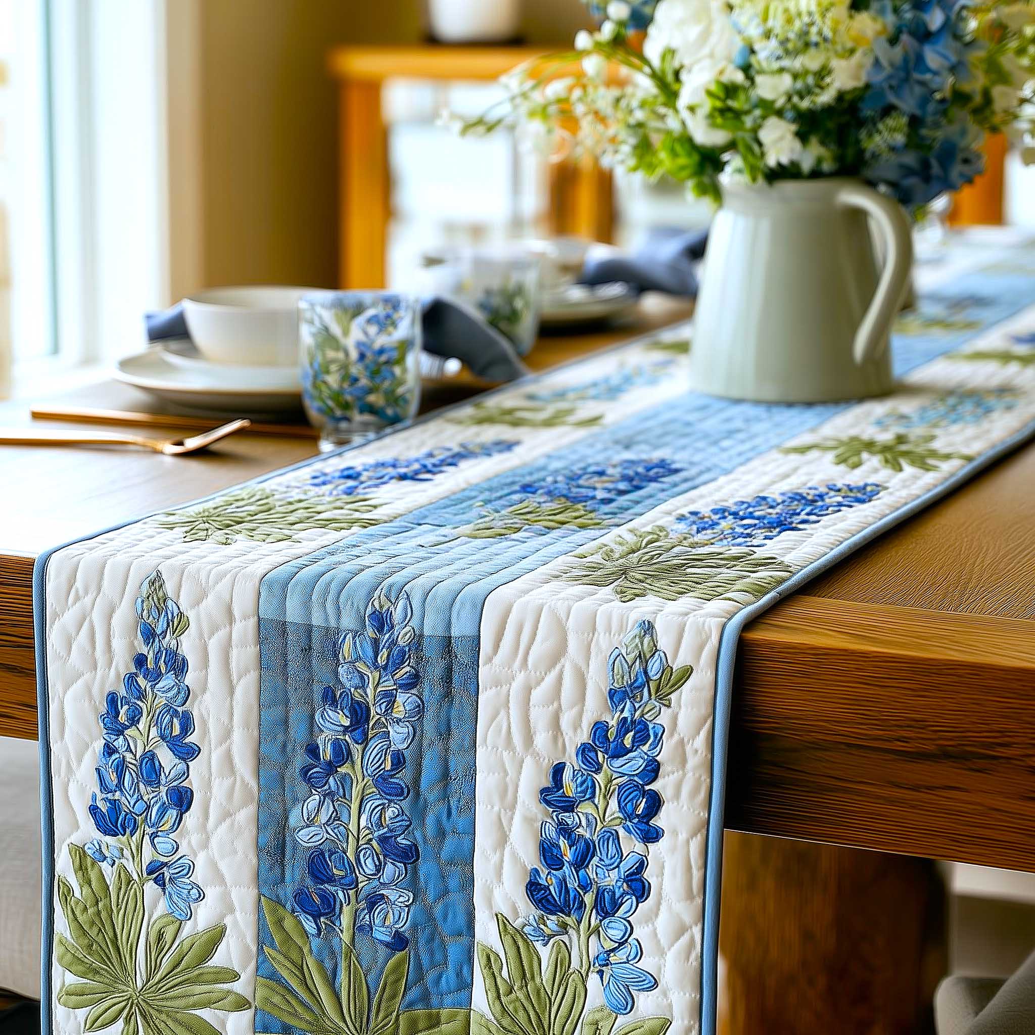 Bluebonnet Quilted Table Runner Dining Table Centerpiece Ideas Texas Gifts To Send