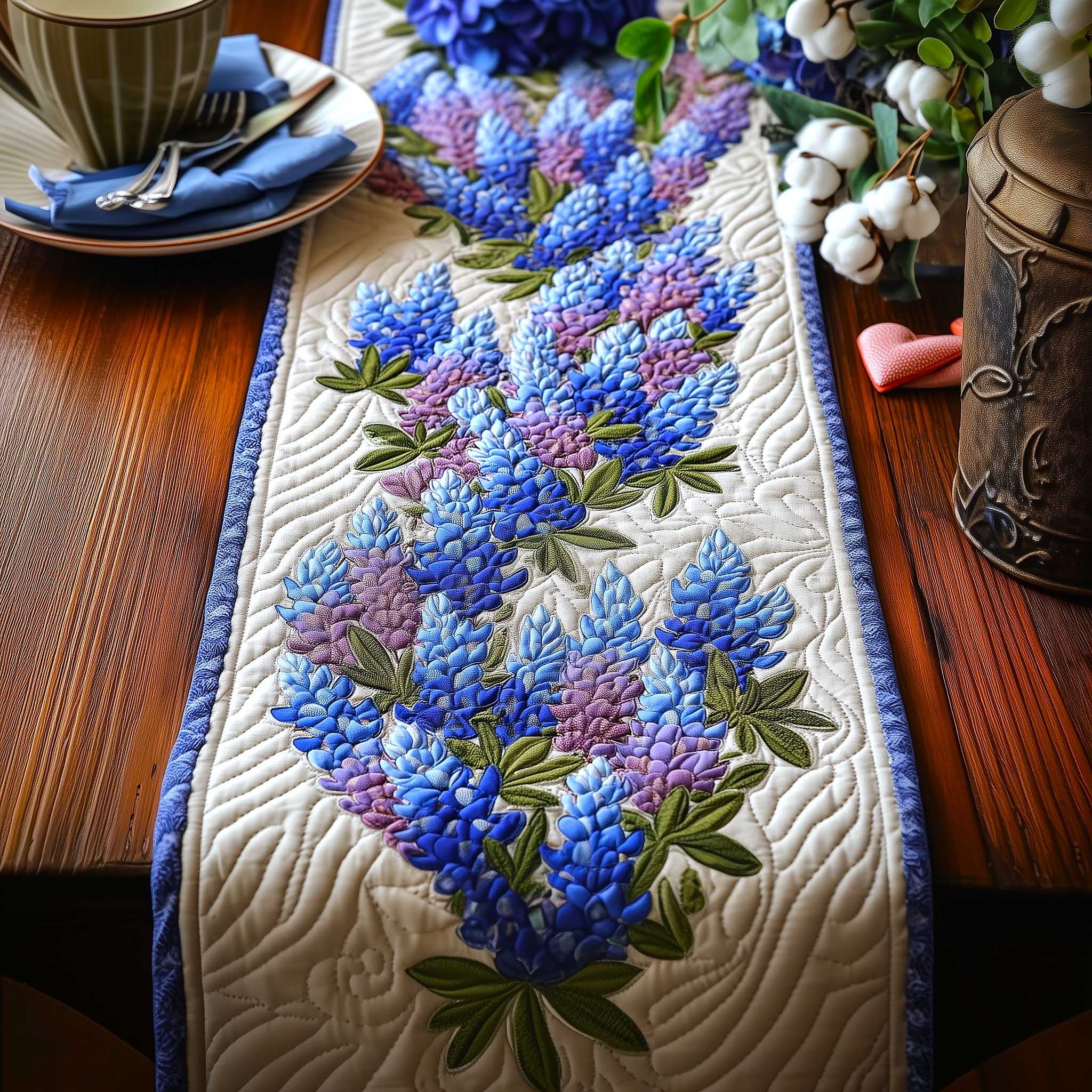 Bluebonnet Quilted Table Runner Dining Table Centerpiece Texas Gift Ideas