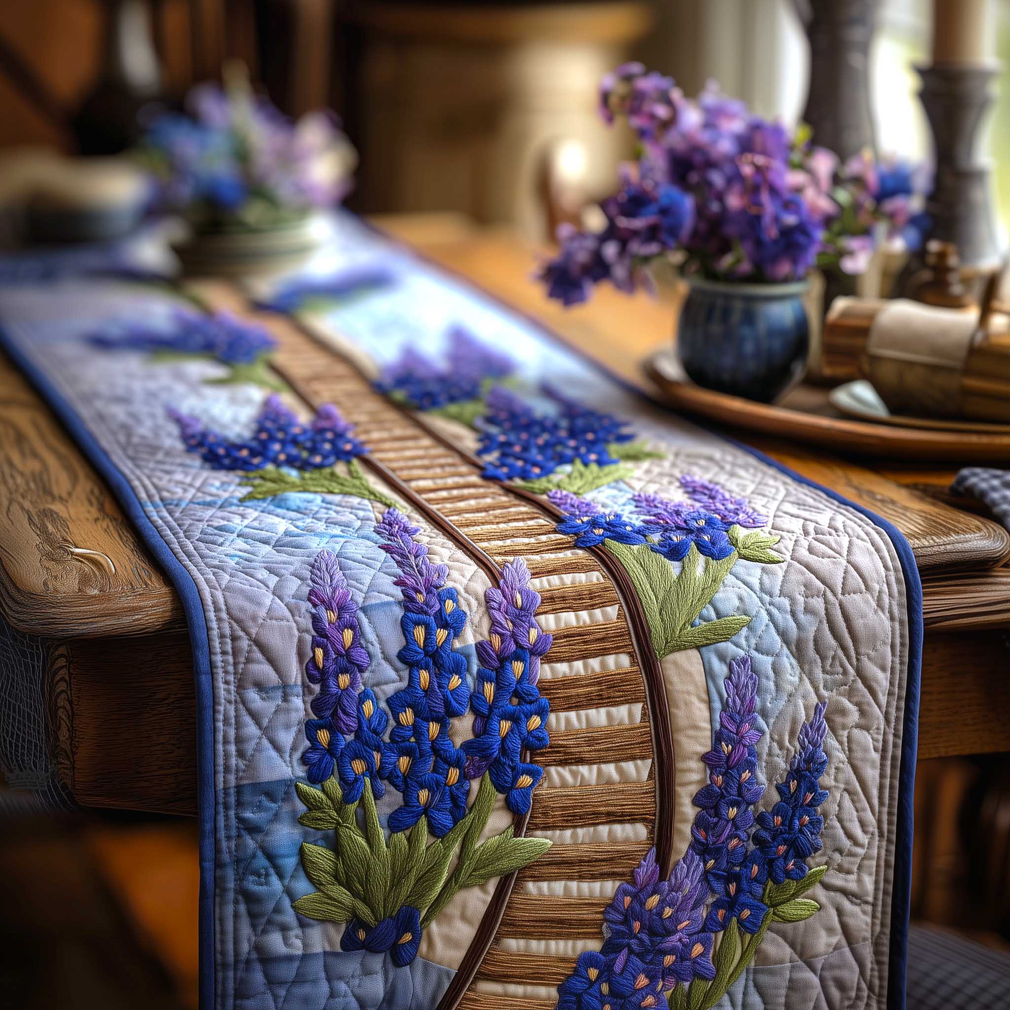 Bluebonnet Quilted Table Runner Dining Table Decor Texas Themed Gifts