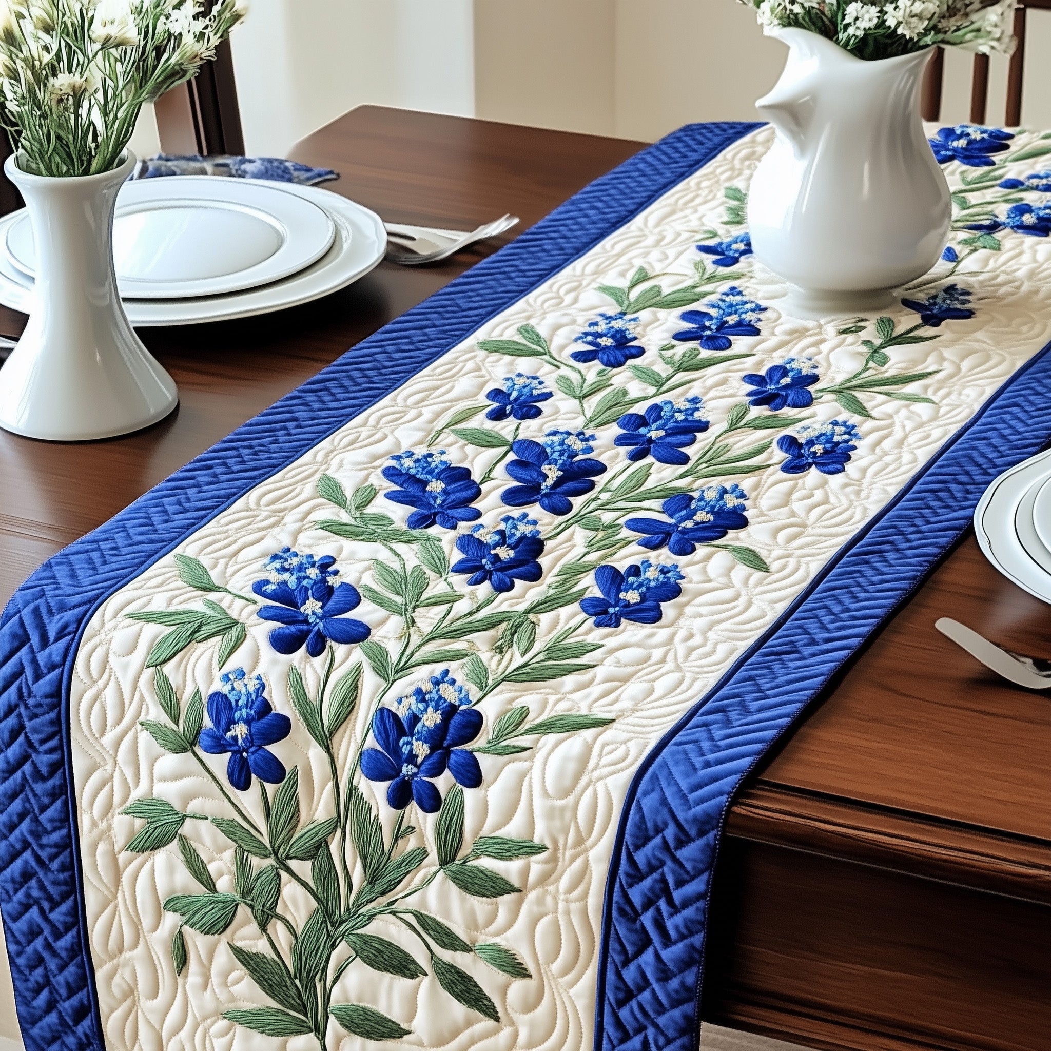 Bluebonnet Quilted Table Runner Unique Table Runner Ideas Texas Gifts To Ship